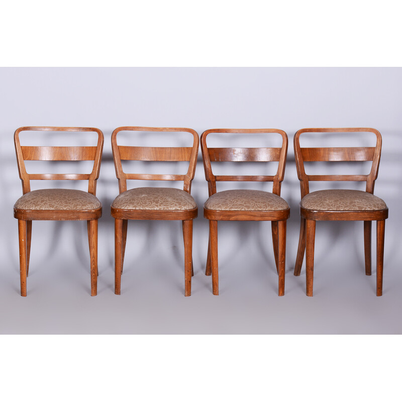 Set of 4 vintage Art Deco chairs in beechwood and walnut by Thonet, Czechia 1930s