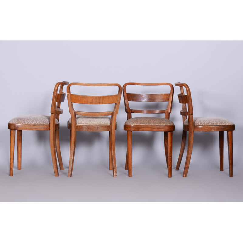 Set of 4 vintage Art Deco chairs in beechwood and walnut by Thonet, Czechia 1930s