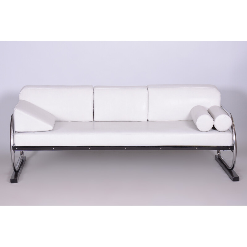 Vintage Bauhaus white leather and tubular chrome sofa by Robert Slezák, 1930s