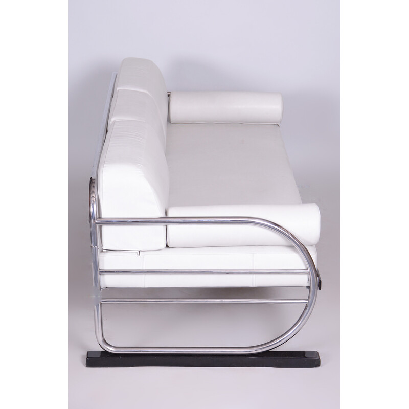 Vintage Bauhaus white leather and tubular chrome sofa by Robert Slezák, 1930s