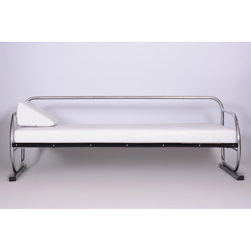 Vintage Bauhaus white leather and tubular chrome sofa by Robert Slezák, 1930s