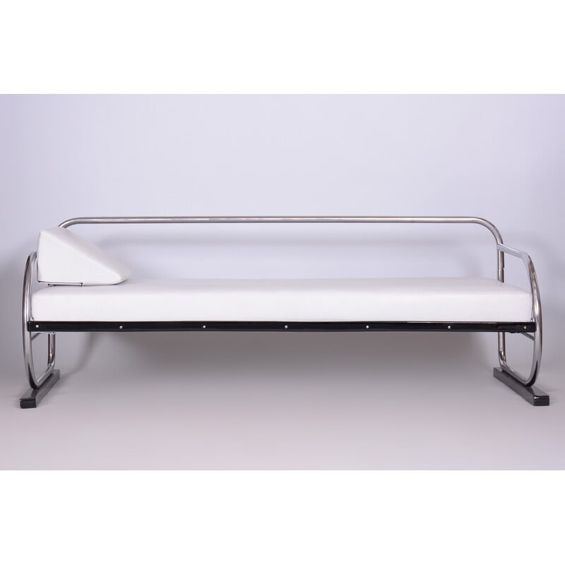 Vintage Bauhaus white leather and tubular chrome sofa by Robert Slezák, 1930s