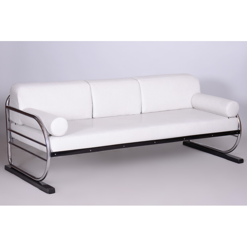 Vintage Bauhaus white leather and tubular chrome sofa by Robert Slezák, 1930s