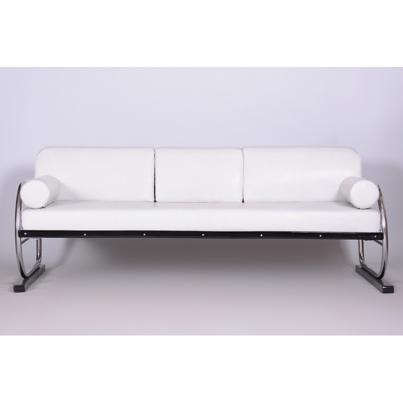 Vintage Bauhaus white leather and tubular chrome sofa by Robert Slezák, 1930s