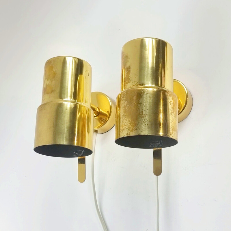 Pair of vintage Scandinavian brass wall lamps model V-324 by Hans Agne Jakobsson, Sweden 1960s
