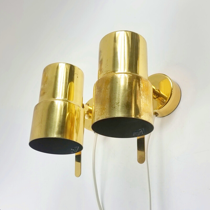 Pair of vintage Scandinavian brass wall lamps model V-324 by Hans Agne Jakobsson, Sweden 1960s