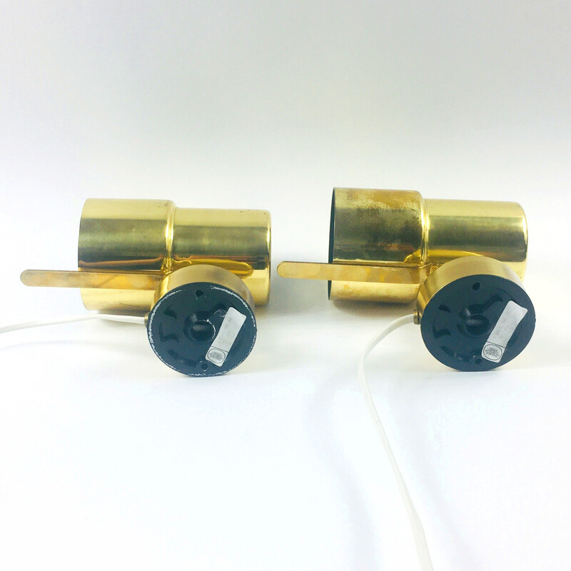 Pair of vintage Scandinavian brass wall lamps model V-324 by Hans Agne Jakobsson, Sweden 1960s