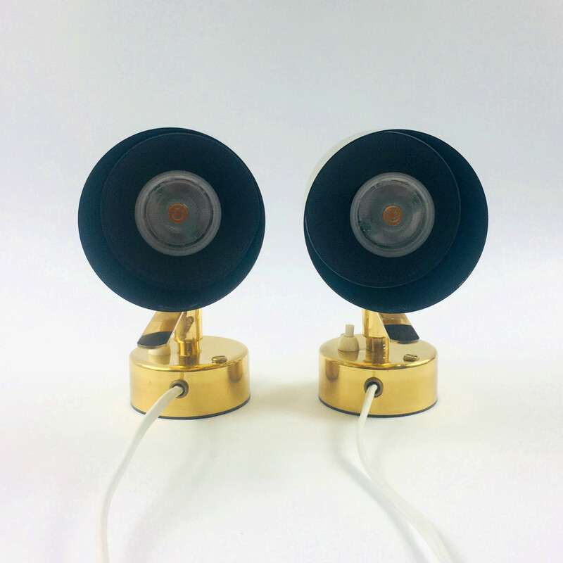 Pair of vintage Scandinavian brass wall lamps model V-324 by Hans Agne Jakobsson, Sweden 1960s