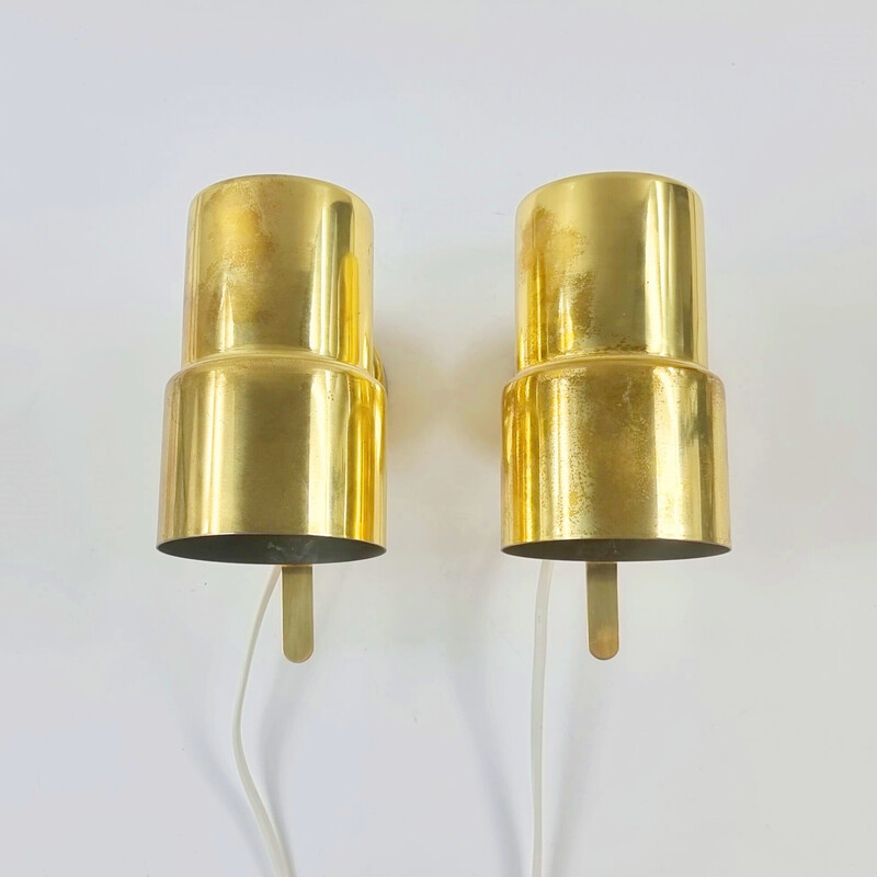 Pair of vintage Scandinavian brass wall lamps model V-324 by Hans Agne Jakobsson, Sweden 1960s