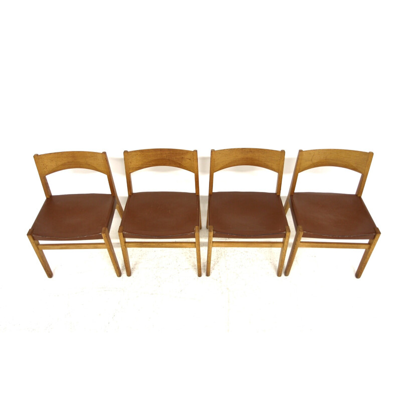 Lot de 4 chaises vintage en cuir par John Vedel-Rieper pour Erhard Rasmussen, Danemark 1960