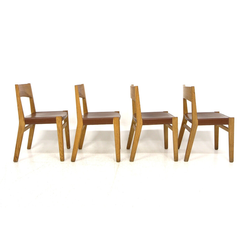 Lot de 4 chaises vintage en cuir par John Vedel-Rieper pour Erhard Rasmussen, Danemark 1960