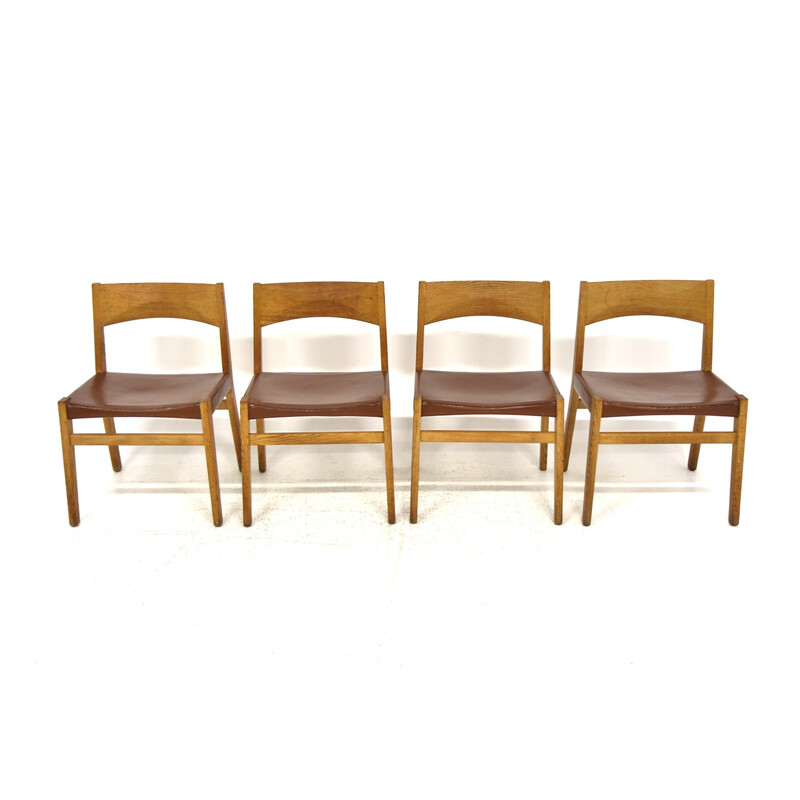 Lot de 4 chaises vintage en cuir par John Vedel-Rieper pour Erhard Rasmussen, Danemark 1960