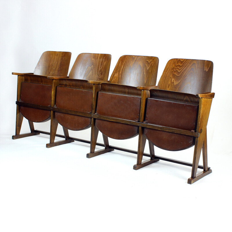 Vintage 4 seat cinema bench by Ton, Czechoslovakia 1950s