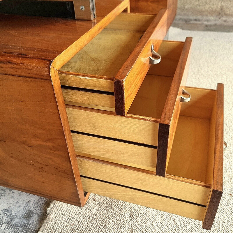 Vintage walnut veneer, chrome and lacquer desk, 1965