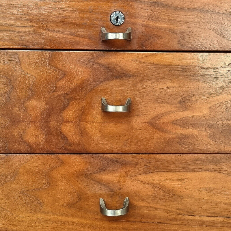 Vintage walnut veneer, chrome and lacquer desk, 1965