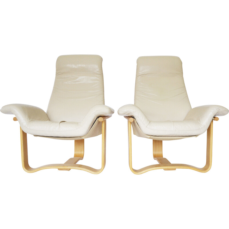Pair of vintage Scandinavian beige Manta armchairs by Ingmar Relling for Westnofa, Norway 1970s