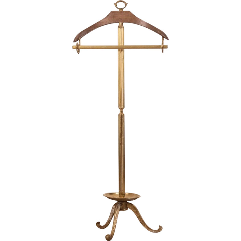 Vintage valet stand in brass and wood, 1960s