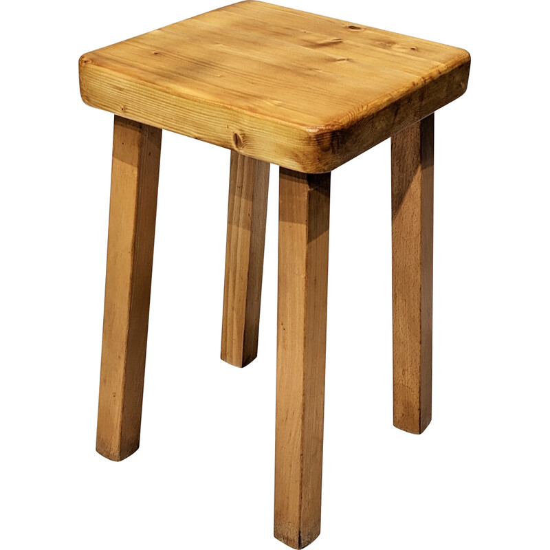 Vintage stool in pine wood, Charlotte Perriand selection for Les Arcs