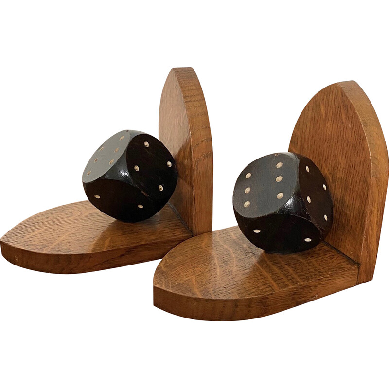 Pair of vintage Arts and Crafts dice bookends, Belgium 1920-1930s