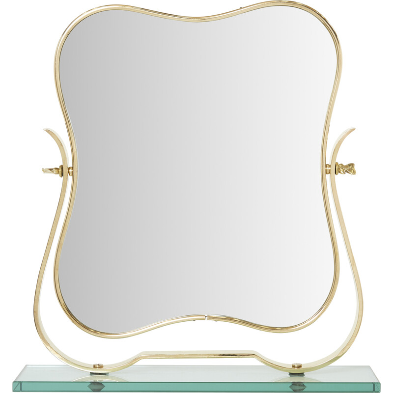 Vintage Italian brass and glass table mirror by Gio Ponti for Fontana Arte, 1950