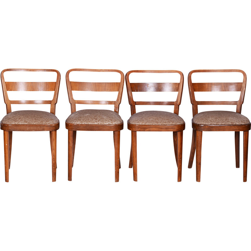 Set of 4 vintage Art Deco chairs in beechwood and walnut by Thonet, Czechia 1930s