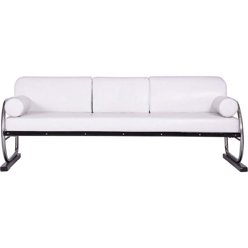 Vintage Bauhaus white leather and tubular chrome sofa by Robert Slezák, 1930s