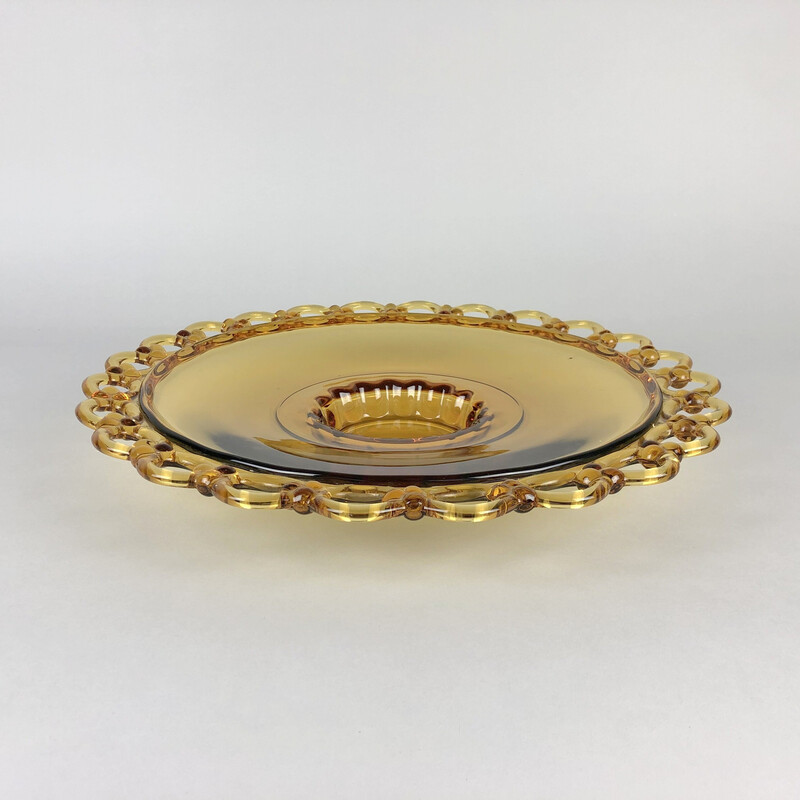 Vintage amber glass bowl by Rudolf Schrotter for Rudolfova Hut Glassworks, Czechoslovakia 1940s