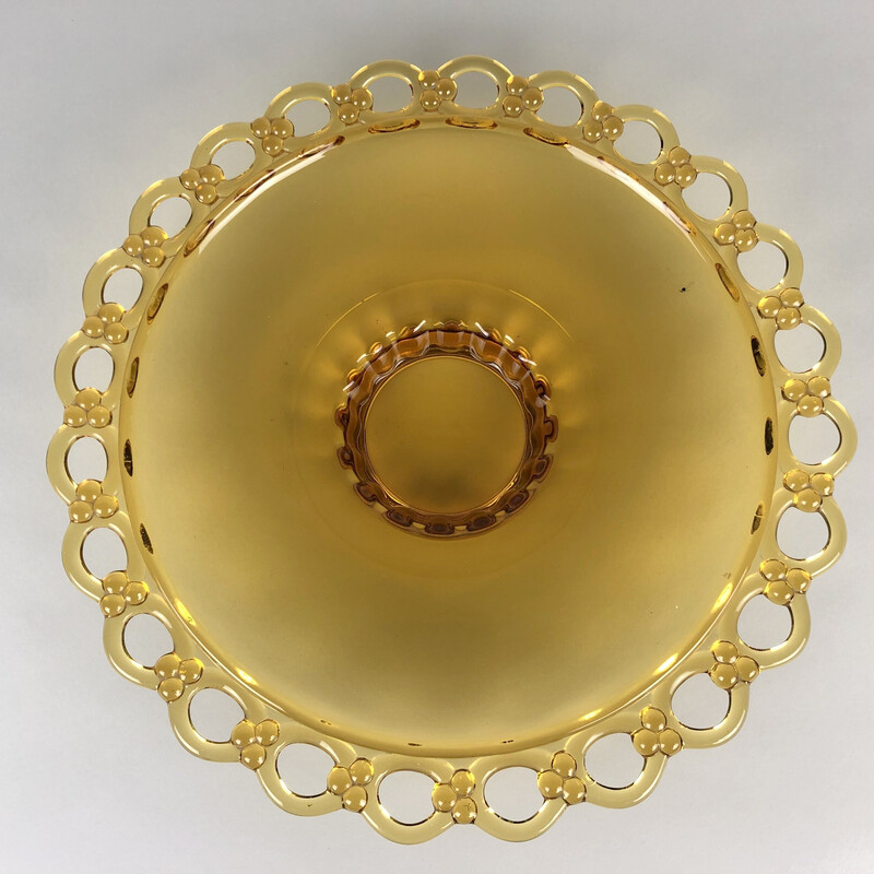 Taça de vidro âmbar vintage de Rudolf Schrotter para Rudolfova Hut Glassworks, Checoslováquia 1940s