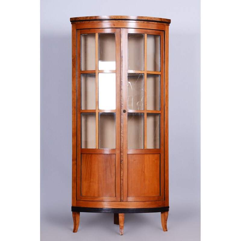 Vintage Biedermeier cherry-tree corner display cabinet, Czechia 1840s