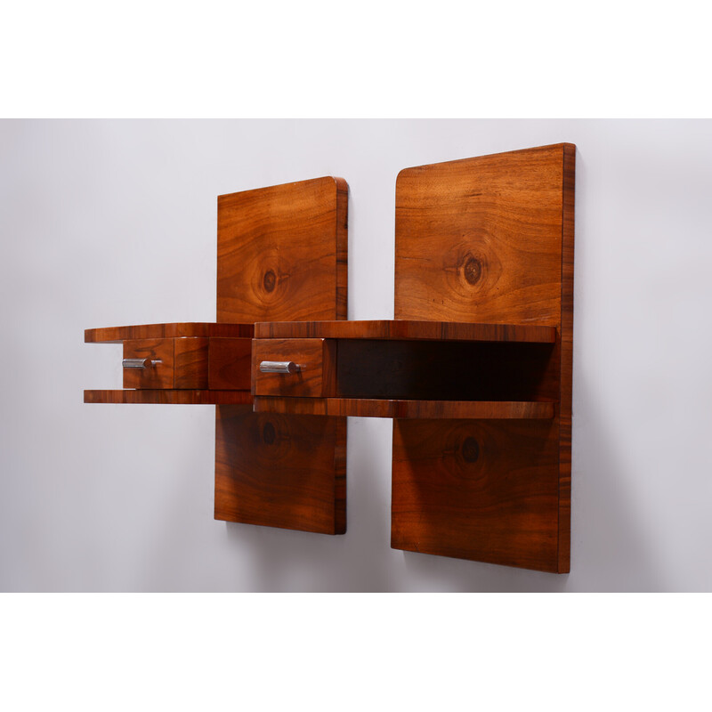 Pair of vintage Art Deco walnut night stands, Czechoslovakia 1930s