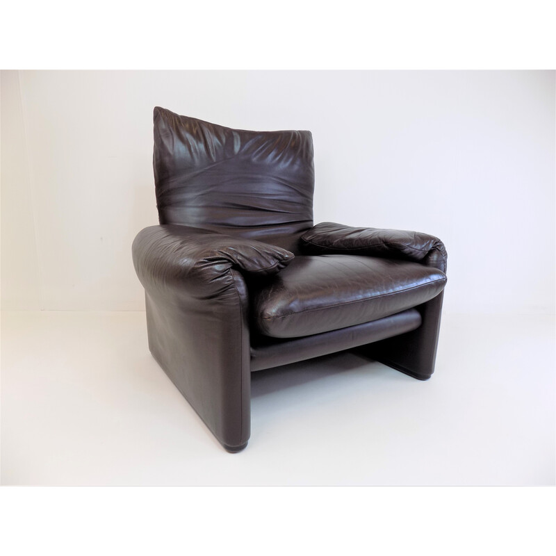Vintage brown leather Maralunga armchair by Vico Magistretti for Cassina, 1970s