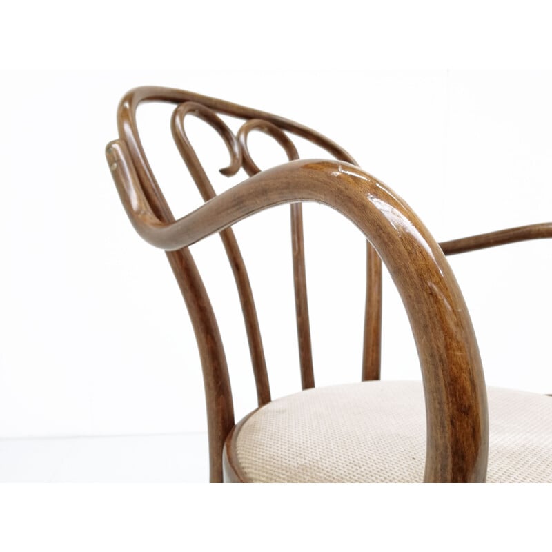 Chaise marron en hêtre et en tissu édition Thonet - 1940