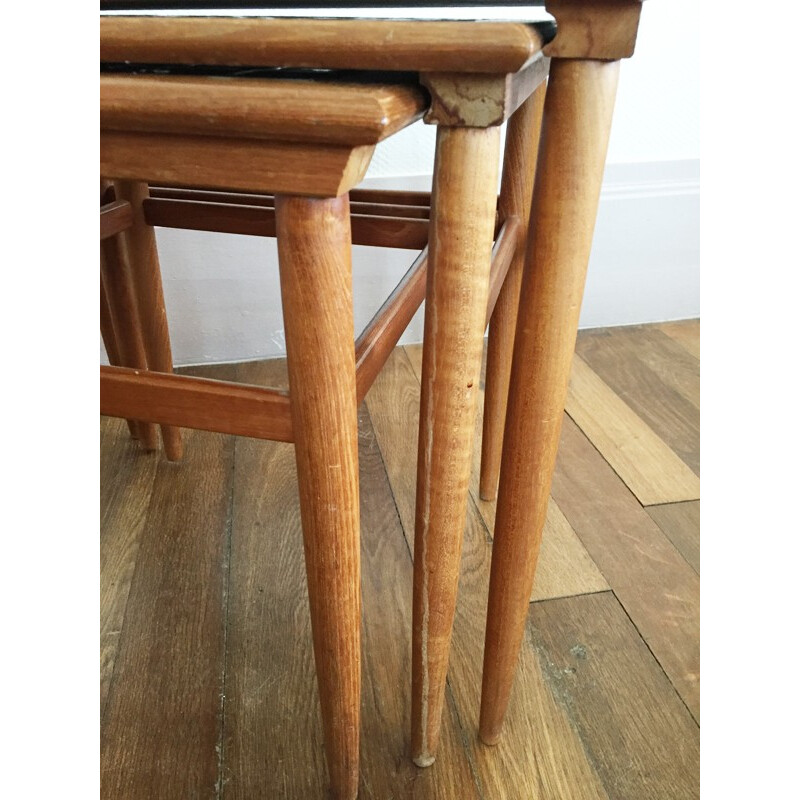 Set of 3 teak and ceramics nesting tables - 1960s