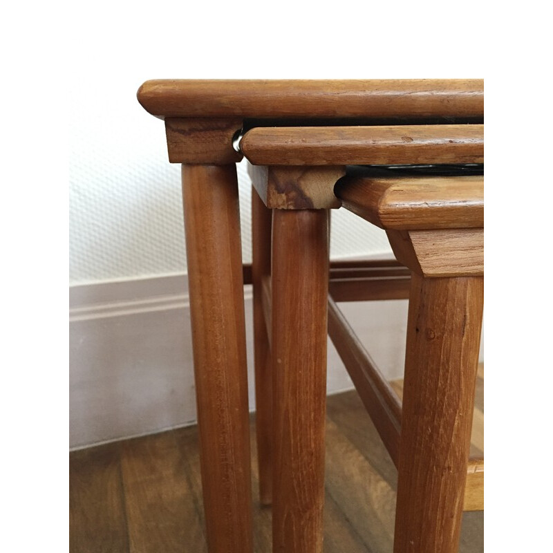 Set of 3 teak and ceramics nesting tables - 1960s