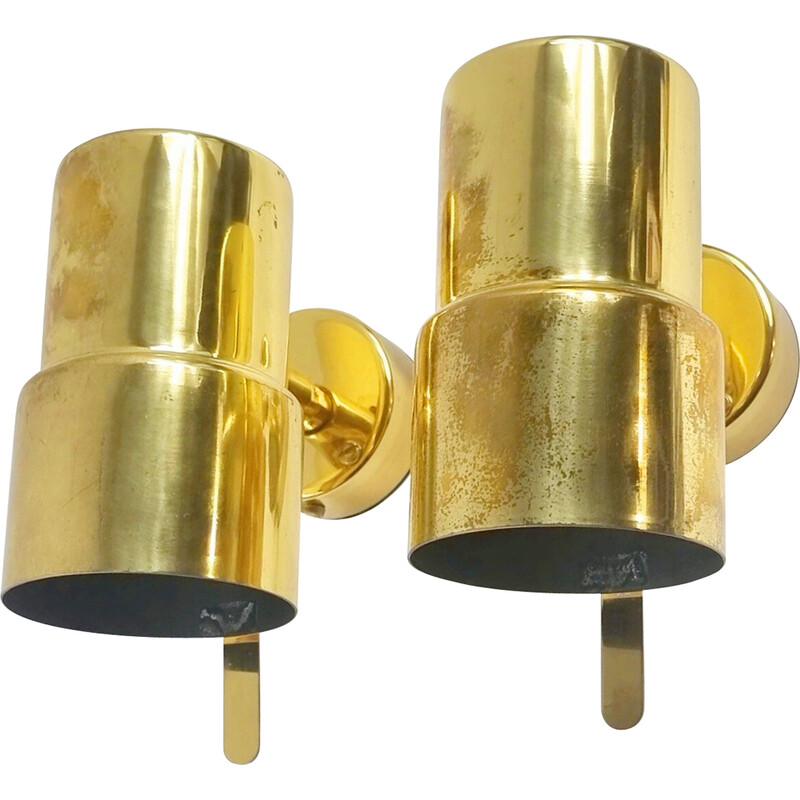 Pair of vintage Scandinavian brass wall lamps model V-324 by Hans Agne Jakobsson, Sweden 1960s