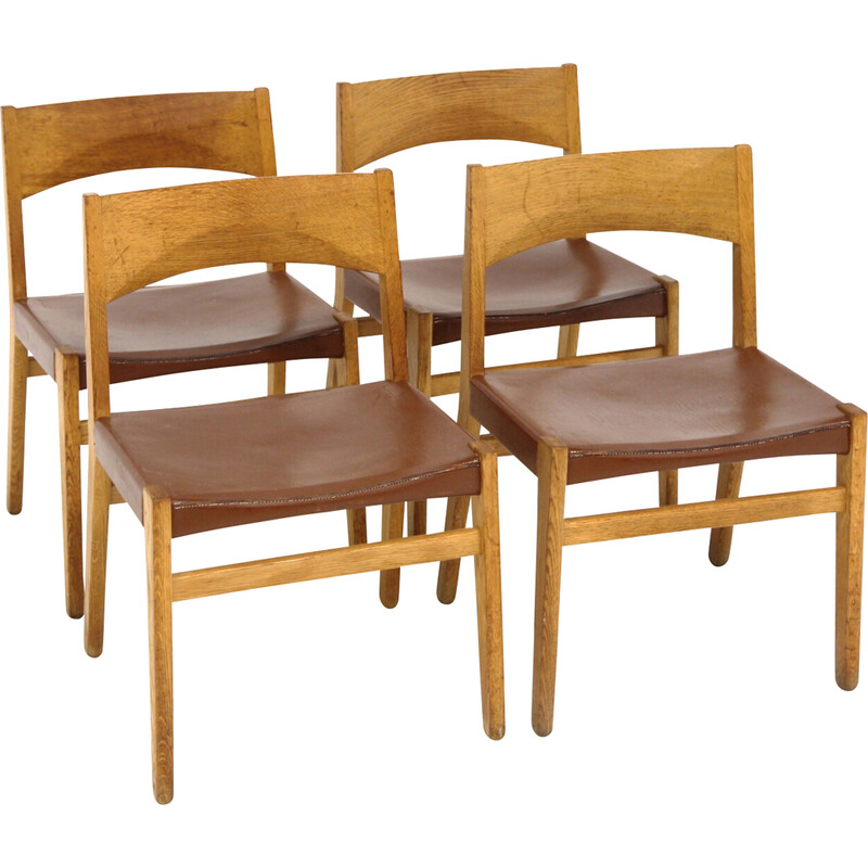 Set of 4 vintage leather chairs by John Vedel-Rieper for Erhard Rasmussen, Denmark 1960