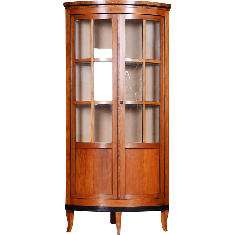 Vintage Biedermeier cherry-tree corner display cabinet, Czechia 1840s