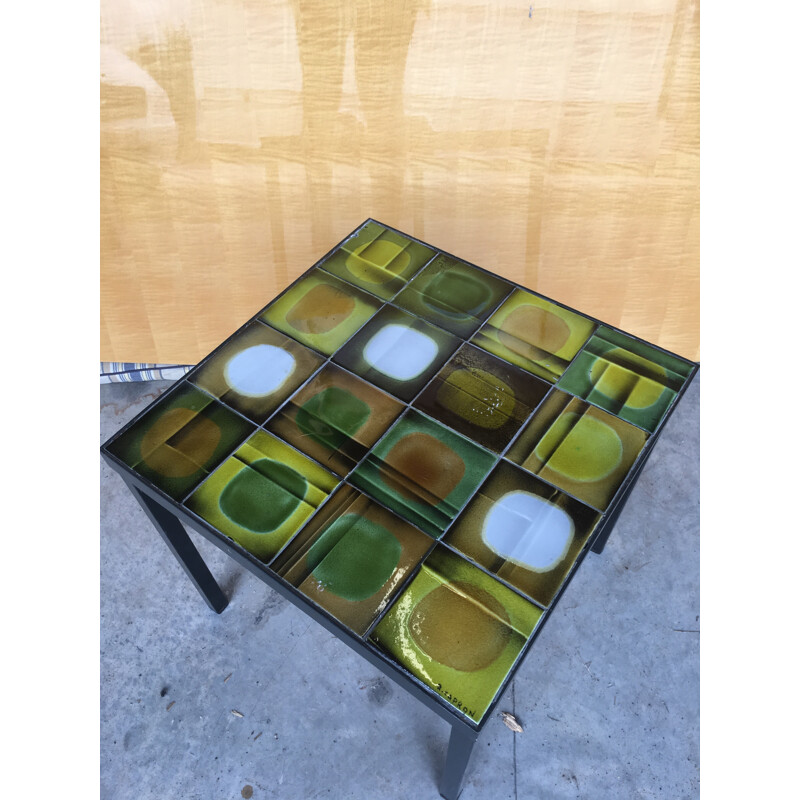 Table verte en céramique et en métal de Roger Capron - 1950