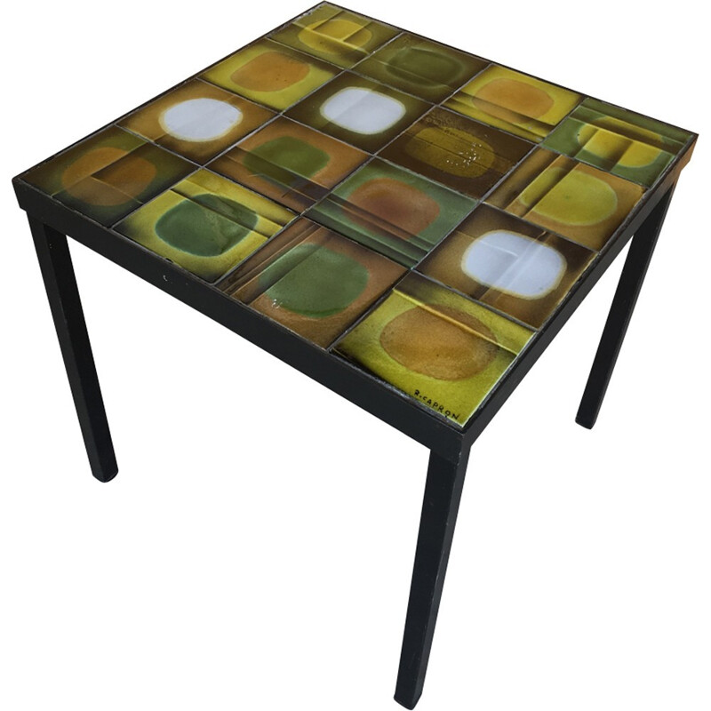 Green table in ceramics and metal by Roger Capron - 1950s