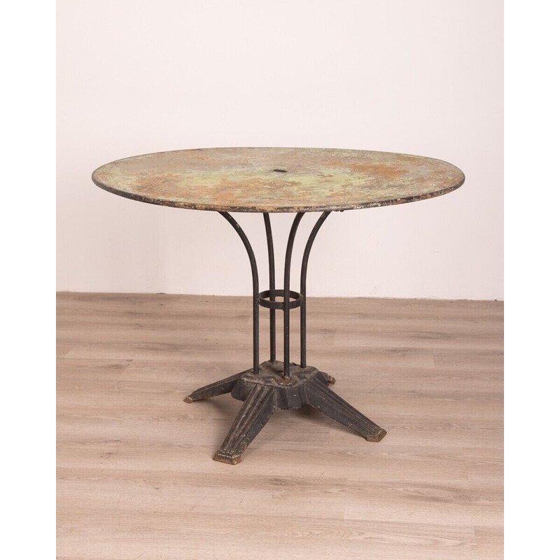 Tavolo vintage da esterno con base in ferro e piano in metallo verniciato, anni '60