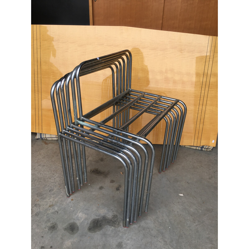 Set of 6 stackable metal chairs - 1970s