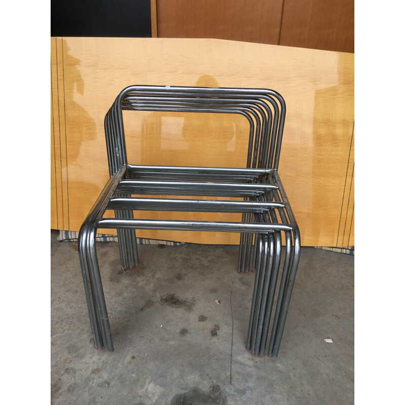 Set of 6 stackable metal chairs - 1970s