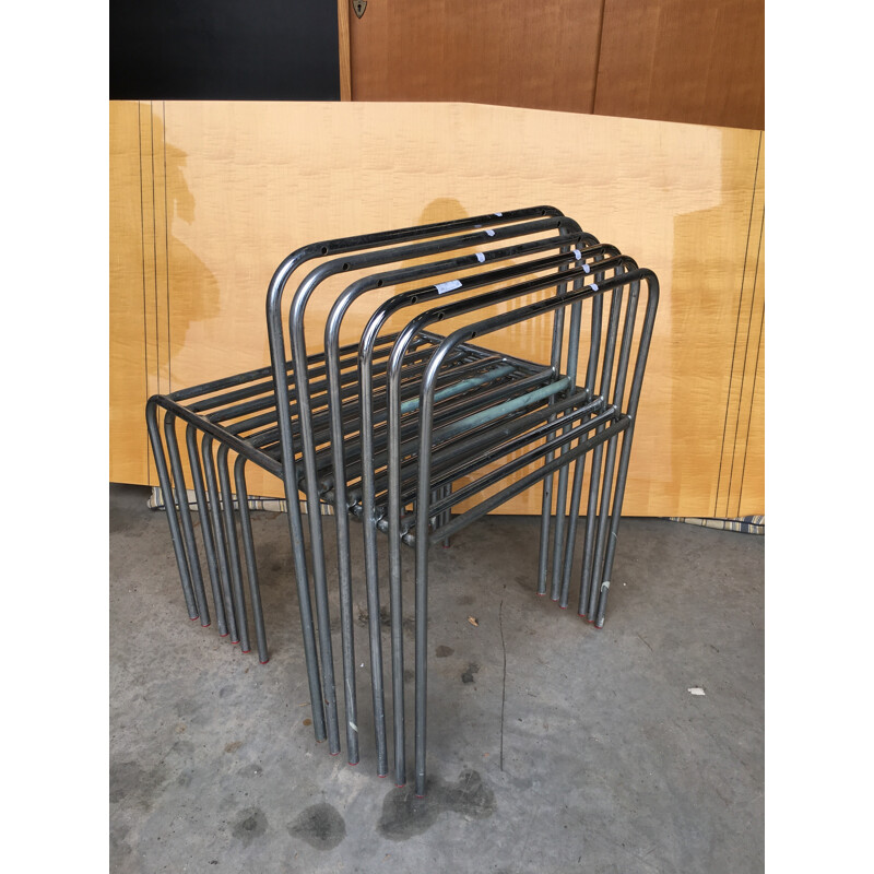 Set of 6 stackable metal chairs - 1970s