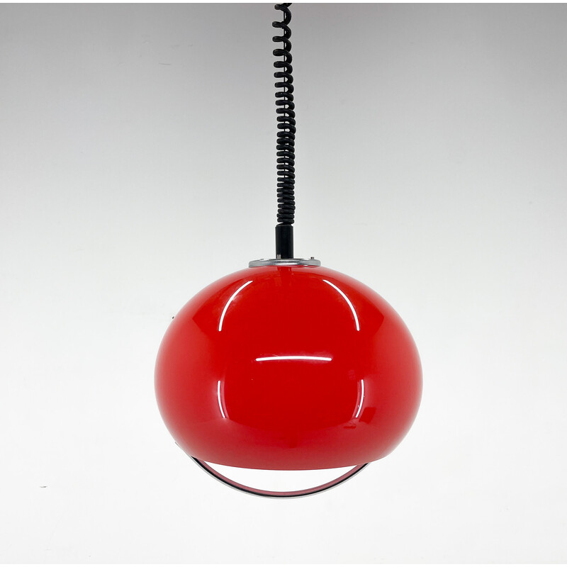 Mid century red pendant lamp with chrome by Harvey Guzzini for Meblo, Italy 1960