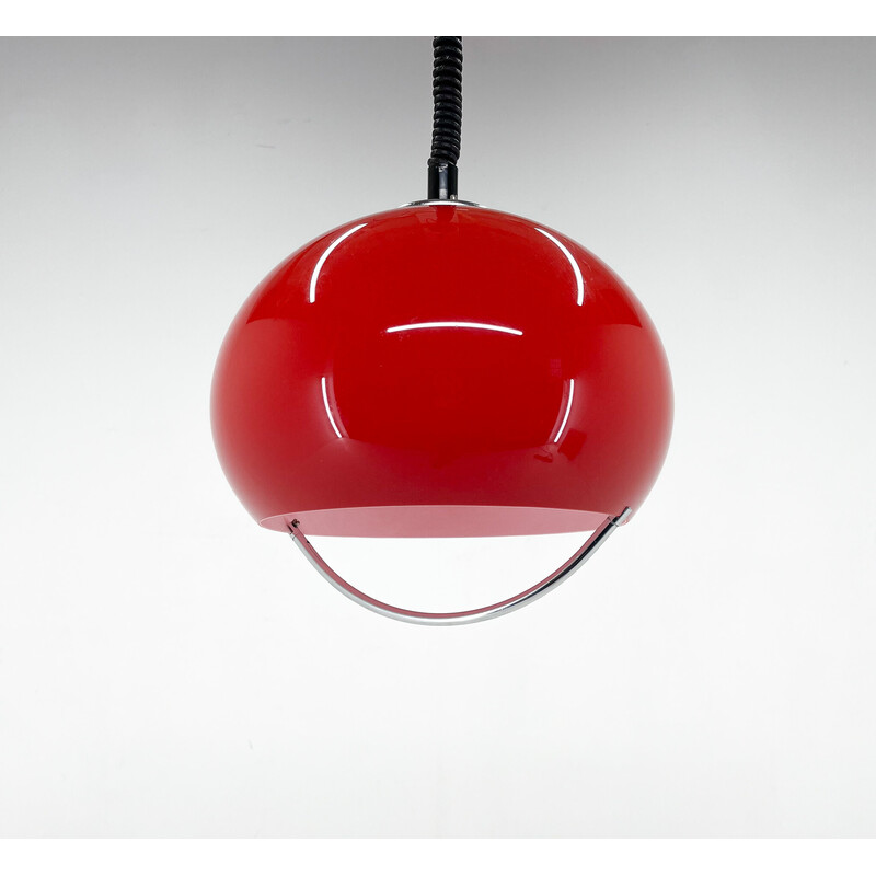 Mid century red pendant lamp with chrome by Harvey Guzzini for Meblo, Italy 1960