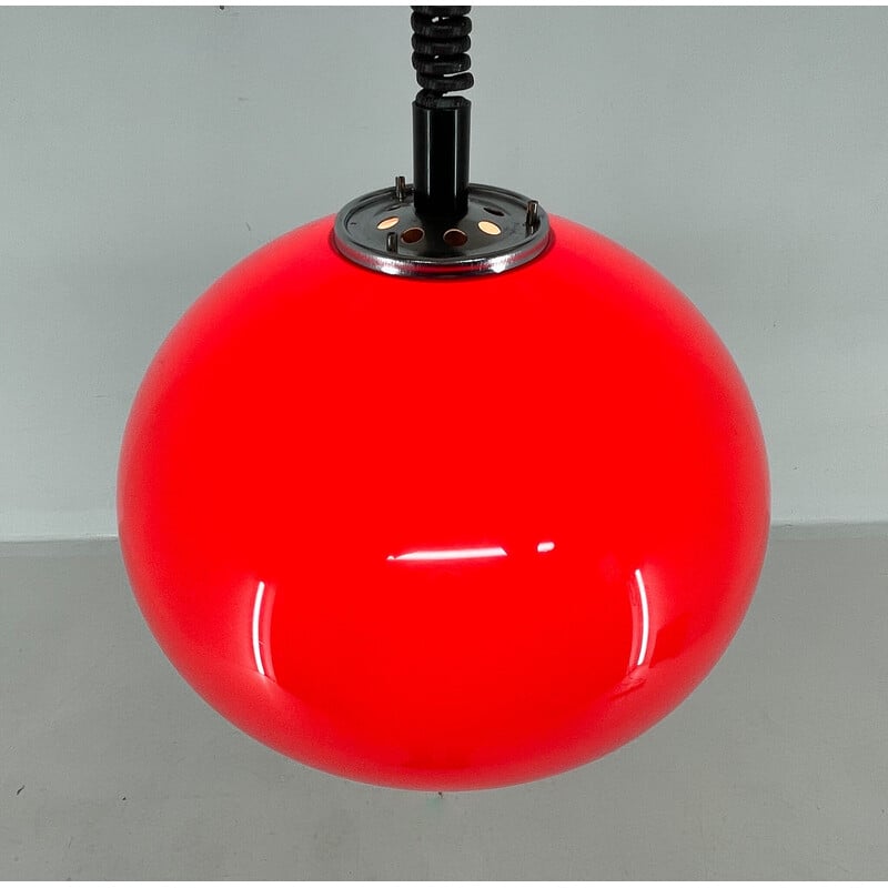 Mid century red pendant lamp with chrome by Harvey Guzzini for Meblo, Italy 1960