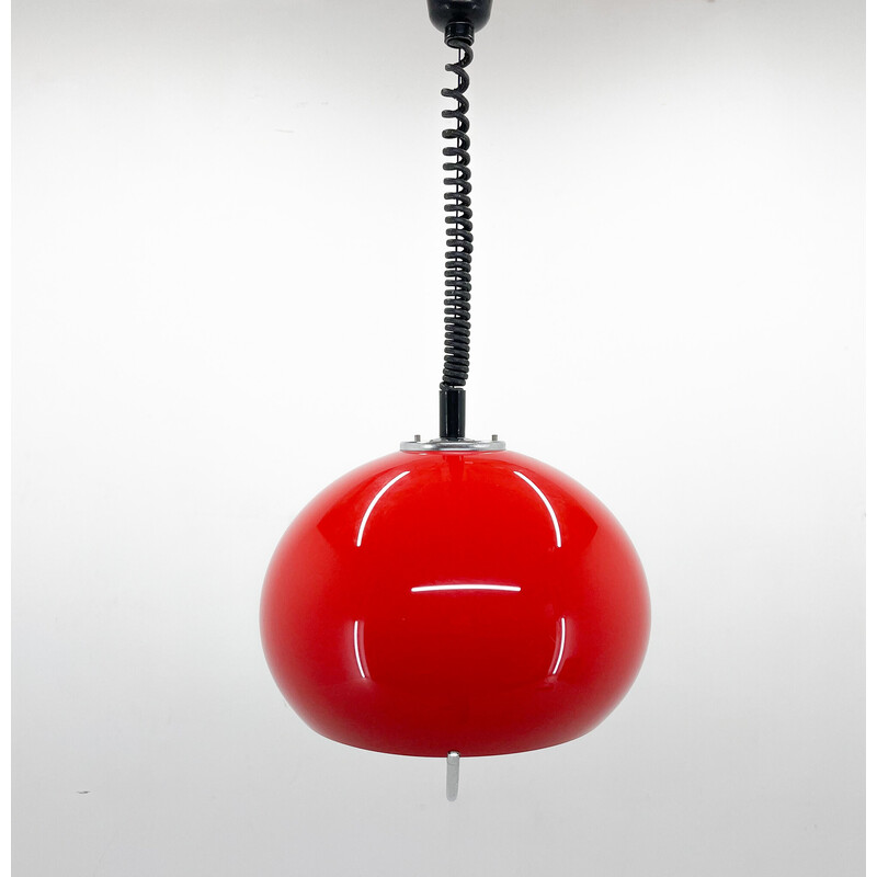 Mid century rode hanglamp met chroom van Harvey Guzzini voor Meblo, Italië 1960