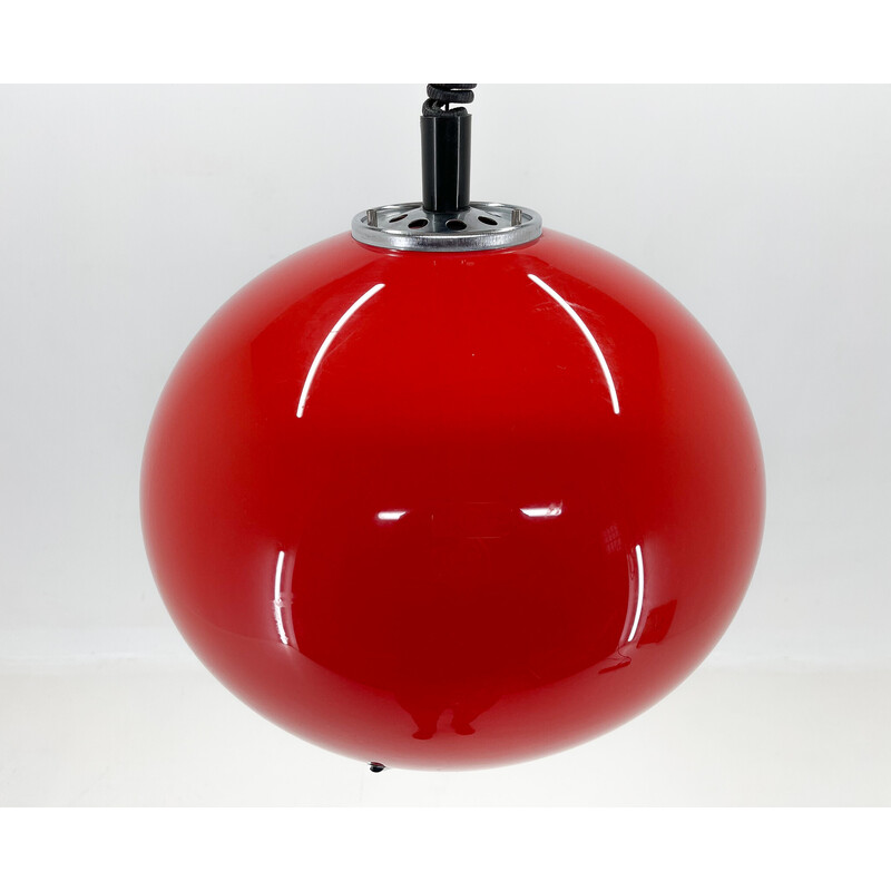 Mid century red pendant lamp with chrome by Harvey Guzzini for Meblo, Italy 1960