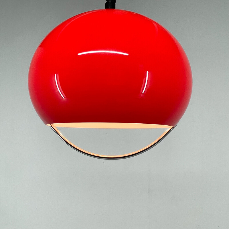 Mid century red pendant lamp with chrome by Harvey Guzzini for Meblo, Italy 1960