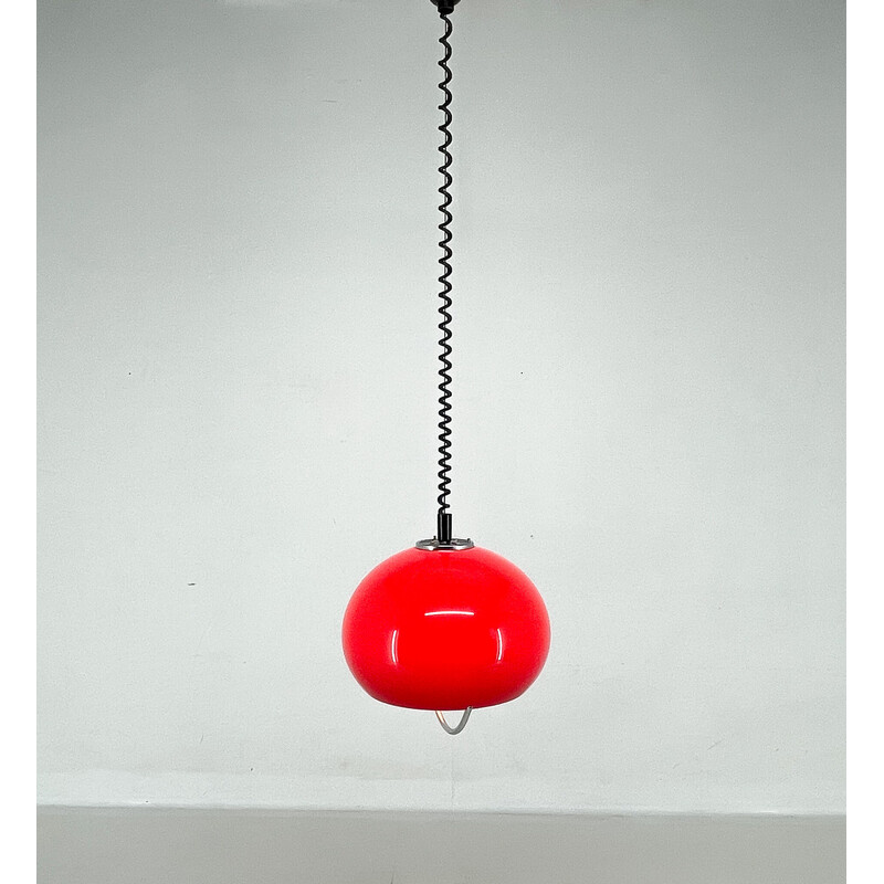 Mid century red pendant lamp with chrome by Harvey Guzzini for Meblo, Italy 1960